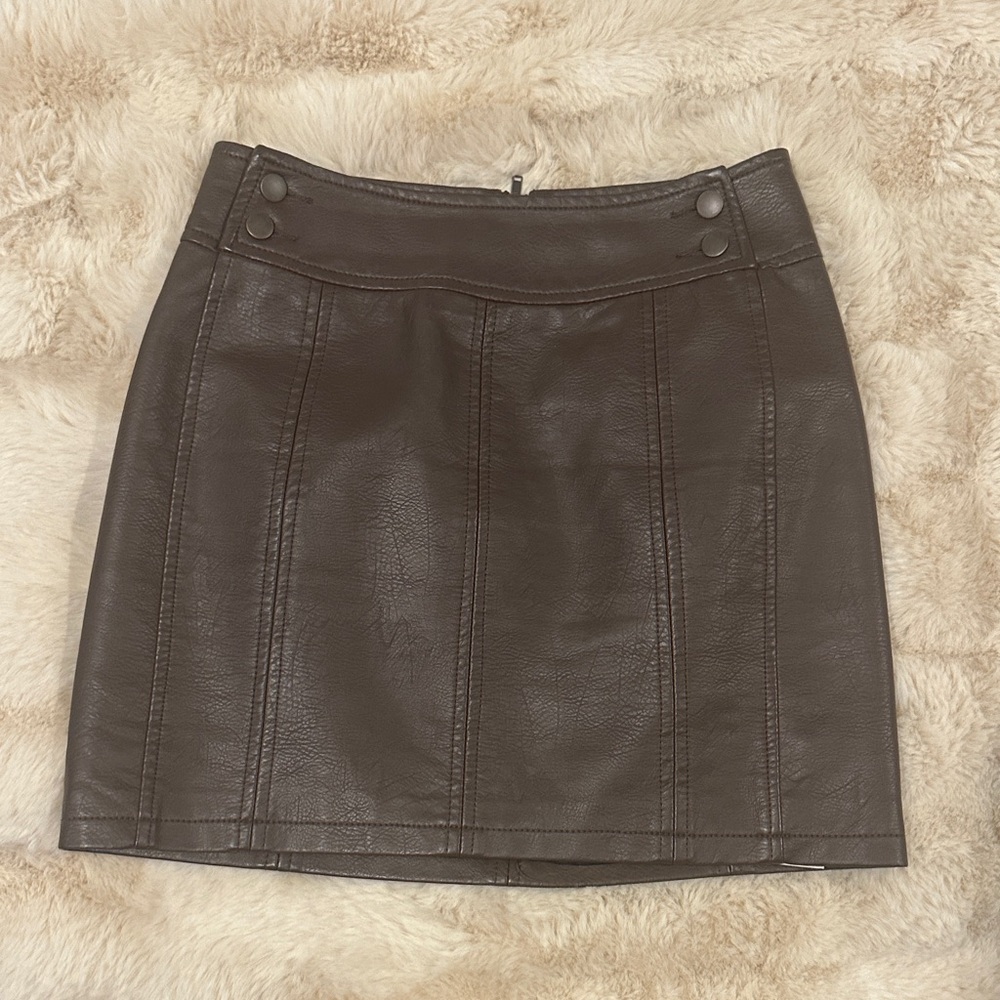 Free People Dark Brown Faux Leather Mini Skirt